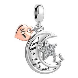 FGT Mom Moon Star Dangle Charm for Bracelets Birthday Mothers Day Christmas Daughter Family Son I Love You to the Moon and Back Gift
