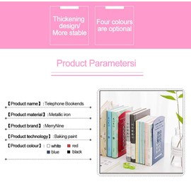 MerryNine 4 Pack Book Ends, Metal Bookends for Shelves, Telephone Booth Decorative Bookends, Non Skid Heavy Bookends, Book, Magazine or CD Organizers for Home and Office (Blue-4pcs)