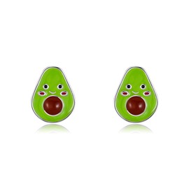 URONE Avocado Earrings Silver 925 Stud Avocado Stud Earrings Avocado Jewellery East Gifts for Women, Sterling Silver, No Gemstone