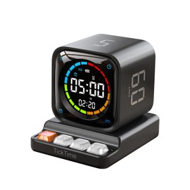 TICKTIME Clock Alarm Clock, Pomodoro, Timer, Type-C Charging, Magnet, Japanese Instruction Manual (Black)