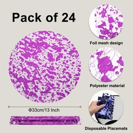 sourcing map 24pcs Disposable Placemats, 13 Inch Foil Metallic Place Mats Mesh Pressed Table Doilies, Table Centerpiece Decor for Wedding Party, Purple