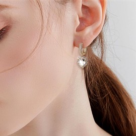 Sonateomber Rhinestone Heart dangle Gold Hoop Earrings for Women Girls Valentines Day Sparkly Royal White Crystal Cubic Zirconia Drop Huggie Earing Dangling Prom Fashion Jewelry Gift