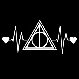 Deathly Hallows Heartbeat Vinyl Decal Sticker | Cars Trucks Vans Walls Laptops Cups | White | 7.5 X 3.4 Inch | KCD1190