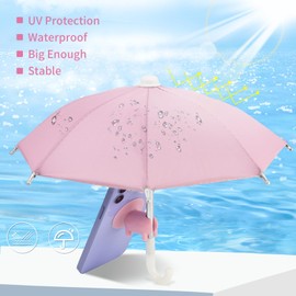 2 PCS Phone Umbrella for Sun with Suction Cup Stand, Sun Shield with Suction Cup Mount Phone Holder Anti-Refection Block Glare, Creative Outdoor Cell Phone Holder Sun Shade (A-Pink+Blue)