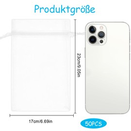 dogmoon Organza Bags with Drawstring, Pack of 50 17 x 23 cm Gift Wedding Bags, Organza Gift Jewellery Bag, Organza Jewellery Bag, Wedding Candy Bag for Wedding or Party (White)