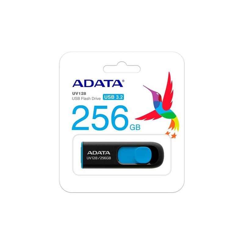 ADATA Memoria Flash UV128 256GB USB 3.0 Negro/Azul (AUV128-256G-RBE)