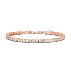Diamond Treats Rose Gold Tennis Bracelet for Women and Girls in 925 Sterling Silver, Rose Gold Bracelet for Women with 3mm Cubic Zirconia Stones, 6.5-7.5 inch Ladies Eternity Bracelet in Rose Gold