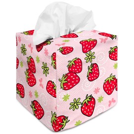 Tissue Box Cover Square Canvas Decorative Tissue Box Holder Cute Funny Cube Tissue Case Cover-Strawberry Tissue Box Cover