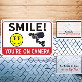 Baoswi 4 Pack Smile You're on Camera, 10 x 7 inch Rust Free Aluminum Video Surveillance Signs, UV Ink Printed for Home, Business, and Outdoor Surveillance - Security Signs for Yard and Property