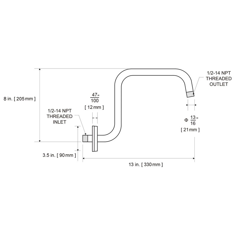 OFFO Shower Head Extension Arm 13 in, S Shaped High