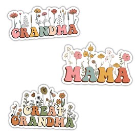 BAVAHA (3pcs) [3"x3"] Mom Floral Stickers Grandma Floral Great Grandma Gifts Nana Gigi Stickers Mother's Day Gifts for Mama Grandma Decal Decorations for Car Truck Laptop Windows Water Bottle Tumbler