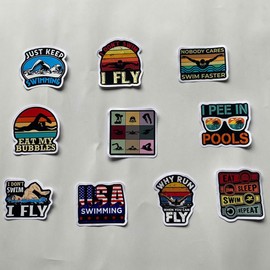(Set of 10) Swimming Sticker I Pee in Pools, Eat My Bubbles, Nobody Cares Swim Faster Waterproof Vinyl Decal Gift Suitable for ​​Water Bottles Laptop Car 3 Inches