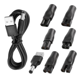 8-in-1 USB 5V Charger Adapter Kit,Compatible with Electric Hair Clippers, Beard Trimmers Charger, Shavers, Beauty Instruments. Includes 6 Adapter Tips, 1 DC5521 Cable, 1 USB Plug