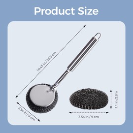 orimetre Long Handle Steel Wool Brush Set – 6 Replacement Heads & 1 Long Handle, Heavy-Duty Scrubber for Dishes, Outdoor Grill, Rust Removal, Floors, Commercial Flat Top, Drill & Kitchen Cleaning