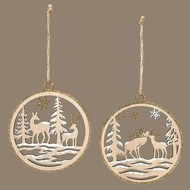 MeraVic Deer Scene Round Christmas Hanging Ornament, Set of 2, 5.5-inch Height, Holiday Season Decoration