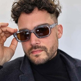 piscm Trendy Chunky Sunglasses for Women Designer Inspired Retro Square Sun Glasses Thick Frame Hexagon Sunglasses(Transparent Blue Frame Brown Lens)