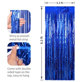 4 Pack Dark Blue Foil Fringe Curtains Door Streamers Party Decorations 3.3 x 8.2 ft, Tinsel Curtain Fringe Backdrop for Parties, Door Fringe Birthday Streamers, Photo Booth Backdrops, Party Decor