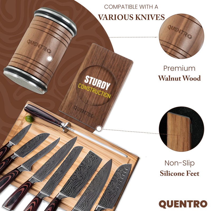 Rolling Knife Sharpener Kit – Premium Walnut Wood – 15°