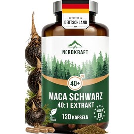 Nordkraft Black Maca Capsules 120 – 2 Caps./Day: Maca Extract 40:1 1000 mg (≈ 40,000 mg Powder) + Zinc 5 mg + Boron 0.48 mg + Vit B6 (P-5-P) + Vit B12 + Piperine 1.9 mg (74.5 g (1er pack))