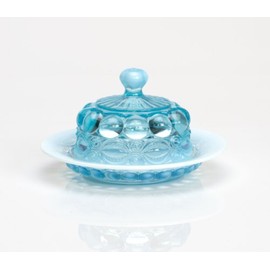 Mosser Glass Eye Winker Butter Dish - Aqua Opal
