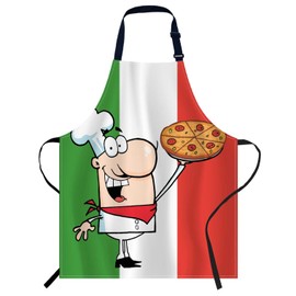 oFloral Happy Caucasian Chef Presenting His Pizza Apron Unisex Adjustable Bib Apron Cooking Kitchen Chef Women Men Aprons for Home Kitchen, Restaurant,Coffee House,Shop,Garden