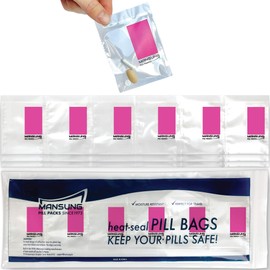 Mansung M 600 Bags/Pink, Heat Seal Pill Bags, Suite, Sorter Organizer for Medication, Food Safe, BPA Free Heat Seal Bag pouche Pack Organizer Dispenser kit Daily Blister Packs Use with Tray, AM PM