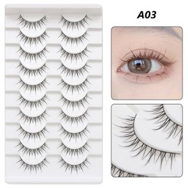 10 Pairs Brown False Eyelashes Clear Band Cartoon False Eyelashes Japanese Anime Cosplay Brown Eyelashes Asian False Eyelashes Natural Look Like Individual Cluster (A03)