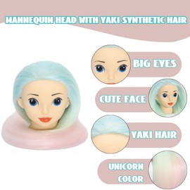 TKIMHEQ Mannequin Head with Hair 24'' Doll Head for Hair Styling Training Head Manikin Practice Cosmetology Doll Head Styling Hairdressing Training Braiding Heads with Clamp Holder (Unicorn)