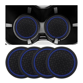 NYTKL 4PCS Car Cup Holder Coasters, 2.75 Inch Non-Slip Auto Coaster Waterproof Drink Mat, Universal Console Cup Holder Insert Anti Dust Water Bottle Pads for Cars, Trucks, SUVs (Black & Blue)