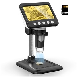 Digital Microscope, 4.3" LCD USB Coin Microscope, 1000X 1080P Error Coin Magnifier with 8 Adjustable LED Lights, PC View, Compatible with Windows for Adults Kids