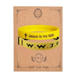 2PCS WWJD Christian Bible Verse Silicone Bracelets Set WWJD Braided Rope Bracelet Christian Quote Rubber Cross Bracelets What Would Jesus Do Woven Religious Wristbands- Yellow