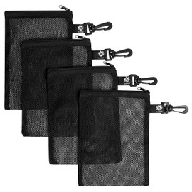 Mesh Zipper Bag with Clip - For Trekking Outdoor Sailing - Set of 4 (Black, 6 x 8 inch)