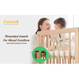 80Pcs Anwenk 1/4"-20 x 15mm Furniture Screw in Nut Threaded Wood Inserts Bolt Fastener Connector Hex Socket Drive for Wood Furniture Assortment (with Hex Spanner)