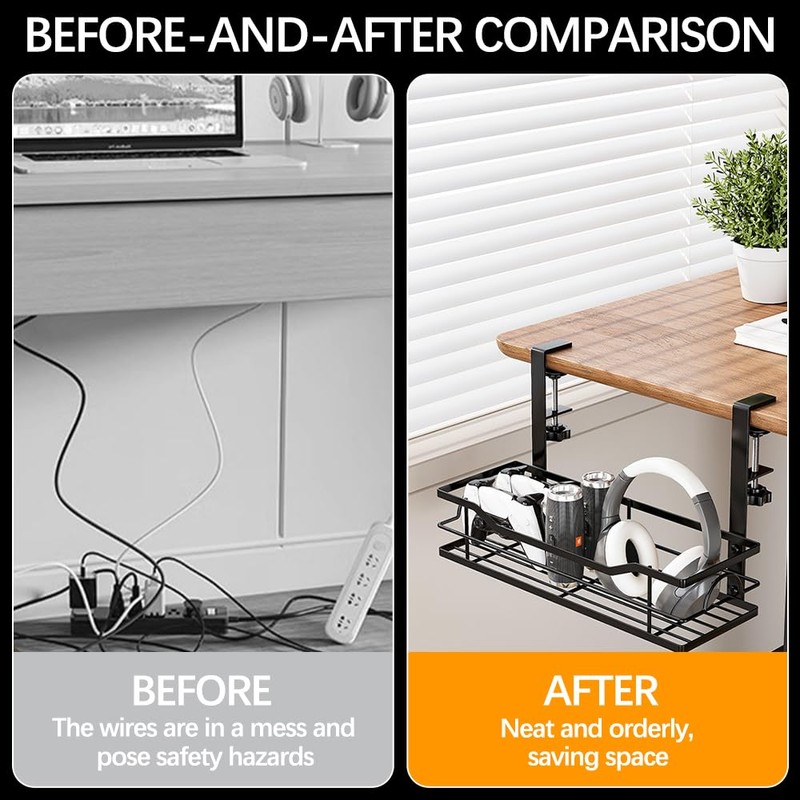 Mecmbj Cable Management Desk, Cable Organiser Desk, No Drilling Required,