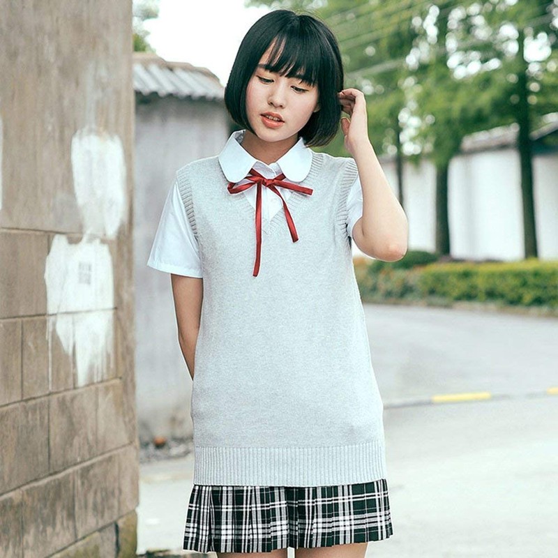 EIMEI School Uniform Vest, Sleeveless, Plain, Loose Fit, Knit, All