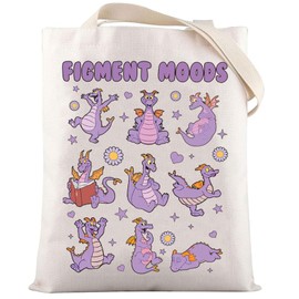 LEVLO Dragon Figment Canvas Tote Bag Figment Fans Gift Purple Dragon Figment Moods Shoulder Bag Figment Merchandise, Figment Moods Tote, M