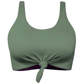 Women's Scoop Neck Tie Knot Front Crop Top High Waisted Bottom Printed Sporty Tankini Swimsuit Bikini Set Olive Green