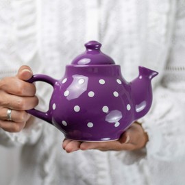 City to Cottage Ceramic 26 oz Teapot, Coffee Pot, Tea Pot for Bloomig and Loose Tea Leaf, Handcrafted Premium Teaware, Purple Polka Dot Tea Pot for Serving Tea and Coffee, Teapot for Tea Lovers