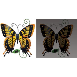 Sunset Vista Designs 94437 Outdoor Metal Sculpture Solar Lights Collection Hanging Yard and Garden Art for Fence or Wall, 17", Butterfly - Yellow
