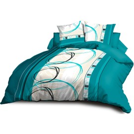 Le linge de Jules Duvet Cover 240 x 260 cm + 2 Pillowcases – Soft and Durable Microfibre – Easy Care – Turquoise