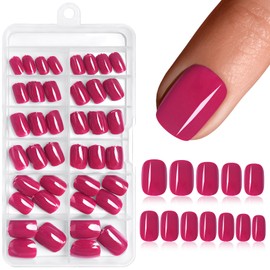 Bellelfin 120Pcs Short Press on Nails Square Round Fake Nails, Glossy Burgundy Acrylic Nails Press ons Full Cover False Nails for Women Girls