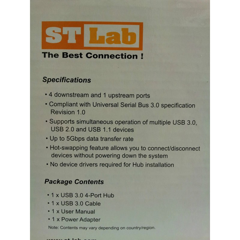 ST-LAB 4 Port SuperSpeed USB 3.0 External Hub with 2A