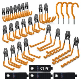 3-H Garage Wall Hooks 31 Pack, Garage Hooks Heavy Duty with Extra Welding Spots, Garage Organizer for Garden, Lawn, Yard Tools, Chairs, Ladders, Weed Eater, Shovel, Blower(Oranger)