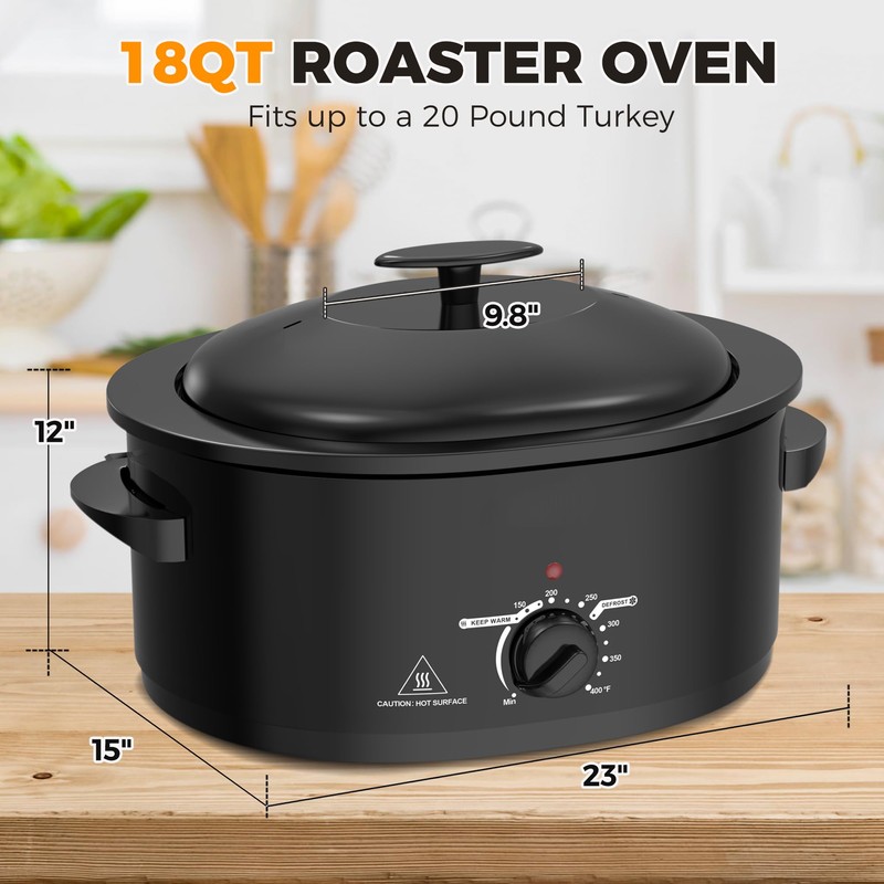 8 QT Electric Roaster Oven with Self-Basting Lid, Turkey Roaster