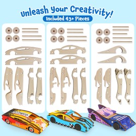 3 Pcs Wooden Cars, Unfinished Wooden Cars to Paint Wood DIY Cars Arts and Crafts Kit for Students Home Activities Easy Woodworking and Family Time (Paints and Brushes not Included)