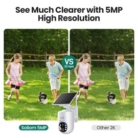 SOLIOM- True 5MP HD Security Cameras Outdoor Wireless, Add-On Camera, Solar Powered, Auto Tracking,Requires Soliombase, Soliombase Supports Up to 4 Cams