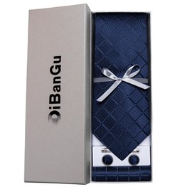 DiBanGu Men's Navy Tie Handkerchief Silk Necktie and Pocket Square Set Business(Size: One Size)