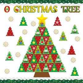 BeYumi Christmas Tree Bulletin Board - 94Pcs O Christmas Tree Bulletin Board Decoration Set Green and Red Tree Snowflake Cutout Border Trim Winter Xmas School Classroom Chalkboard Holiday Party Decor