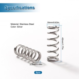 VooGenzek 6 PCS 2.2 * 16 * 45 mm Compression Springs, Stainless Steel Springs, Coil Extended Compressed Spring, for Furniture Screen Doors Repair Projects