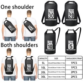 Invool Dry Bag, 5L/10L/20L/30L Waterproof Dry Bag, Dry Sack with Adjustable Shoulder Strap for Hiking, Swimming, Rafting, Surfing, Cycling, Camping, Fishing (Black)